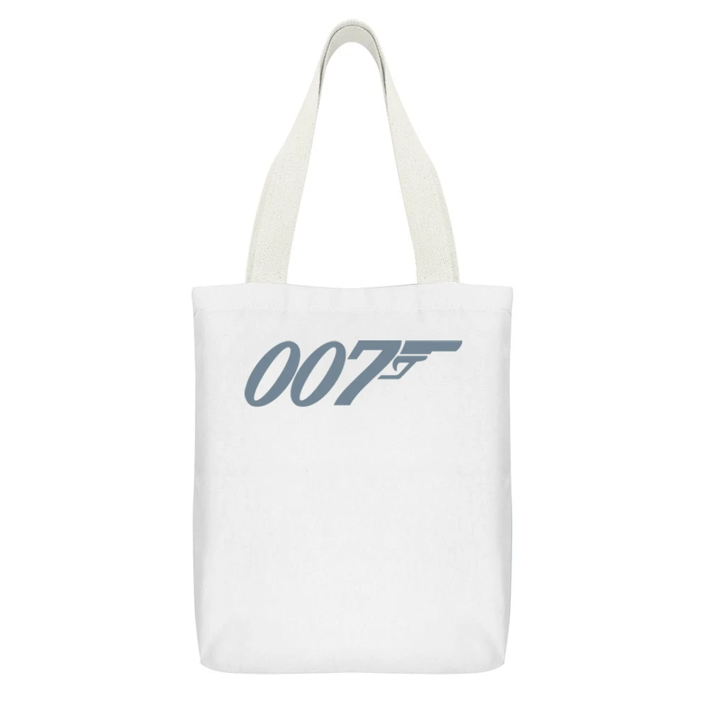 007 James bond England Special Agent movie Spionase White Canvas Tote Shopping Bag With Interior Pocket