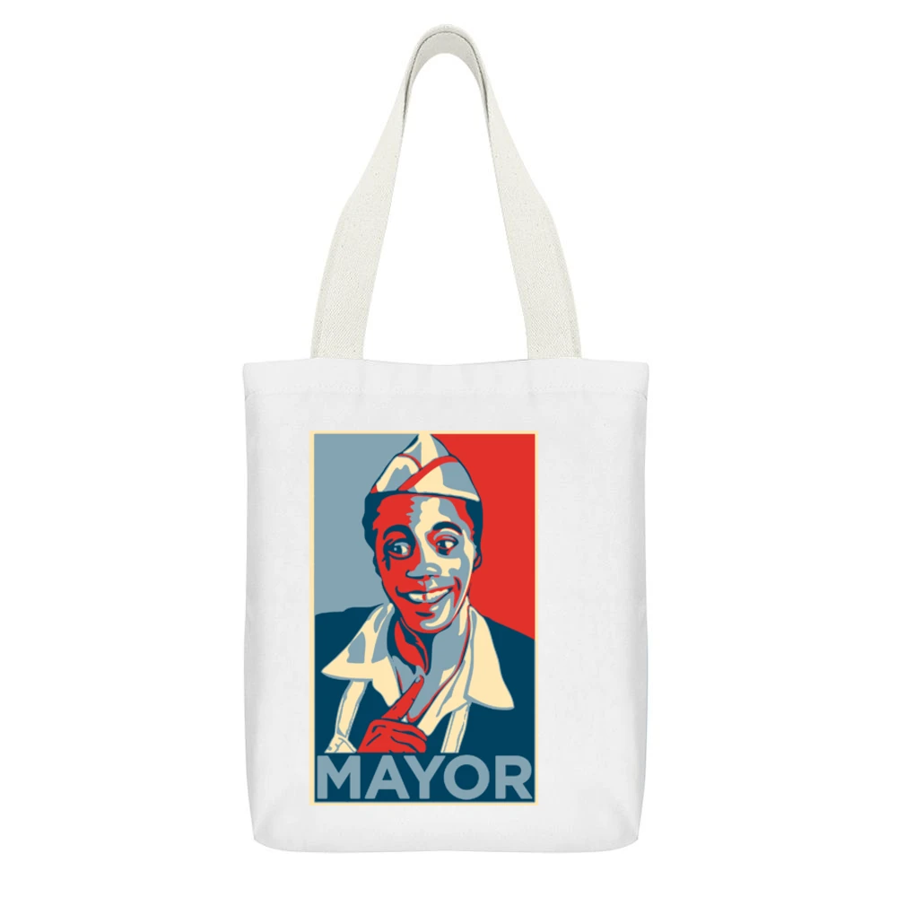 80's Classic -Back to the Future - Mayor Goldie Wilson Hope White Canvas Tote Shopping Bag With Interior Pocket