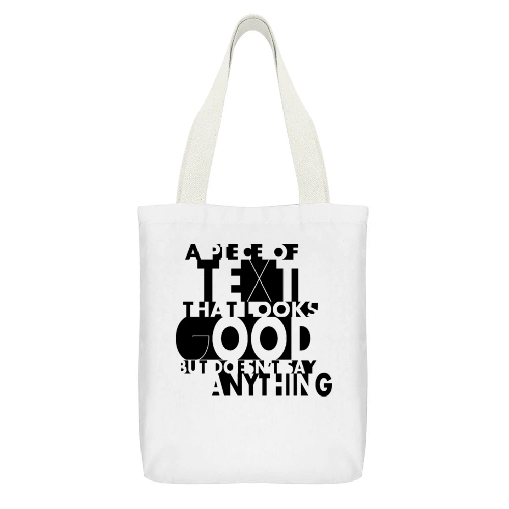 A Piece of Text That Looks Good but Does Not say Anything funny humor White Canvas Tote Shopping Bag With Interior Pocket