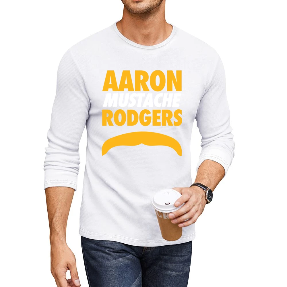 Aaron Rodgers Mustache Green Bay Football Funny Men CrewNeck Long Sleeve T-Shirt