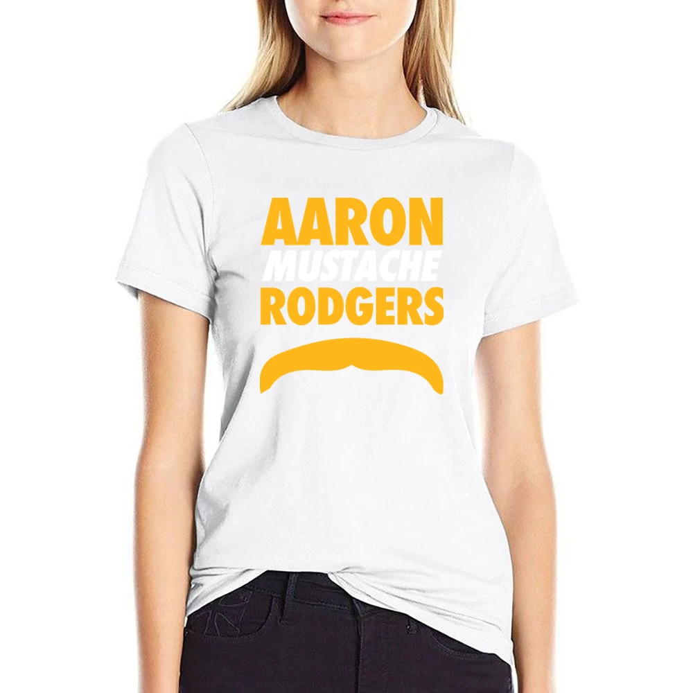 Aaron Rodgers Mustache Green Bay Football Funny US Size Women Ladies T-shirt