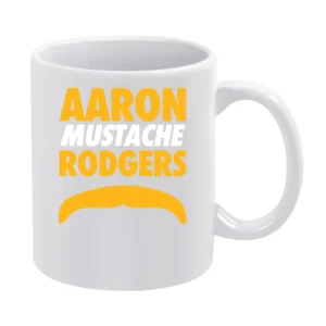 Aaron Rodgers Mustache Green Bay Football Funny White Mug