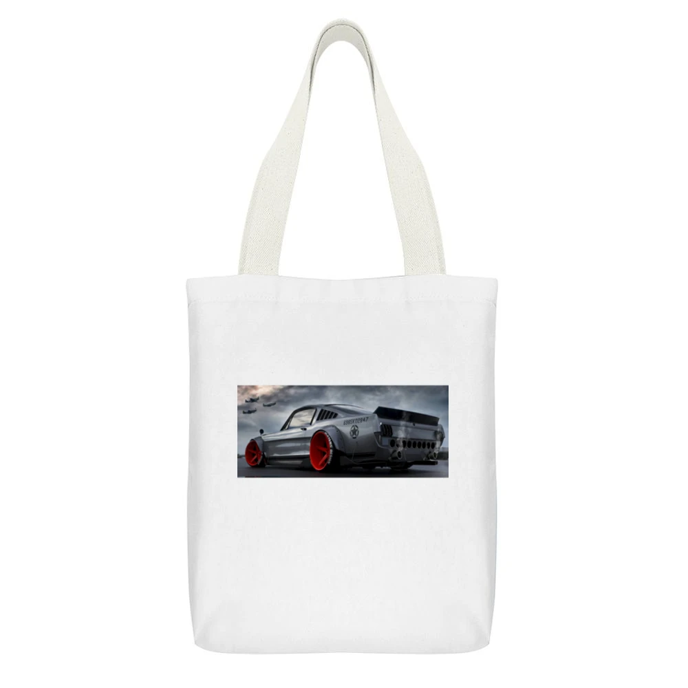 Air Force Mustang Tshirt White Canvas Tote Shopping Bag With Interior Pocket