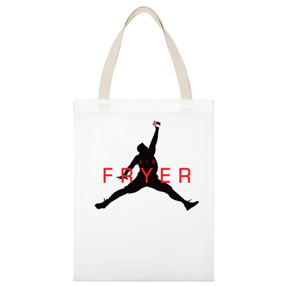Air Fryer Parody Black Logo White Canvas Tote Shopping Bag