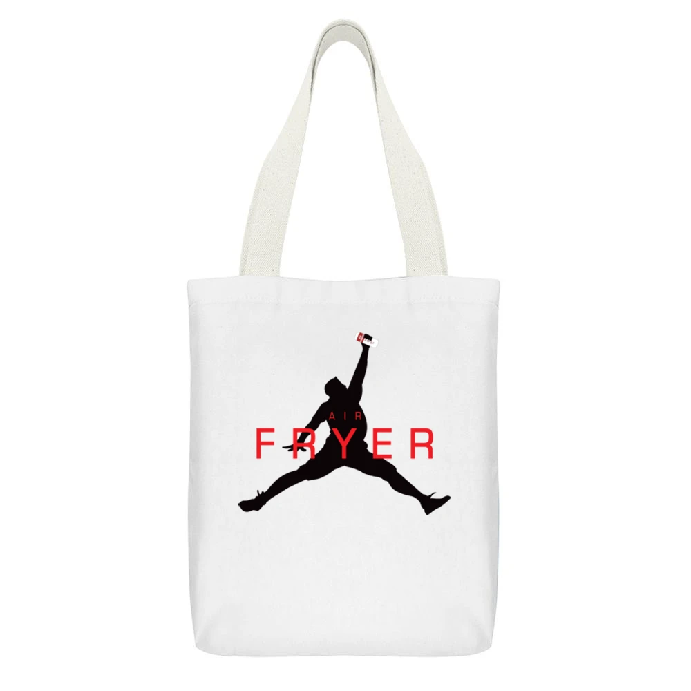 Air Fryer Parody Black Logo White Canvas Tote Shopping Bag With Interior Pocket