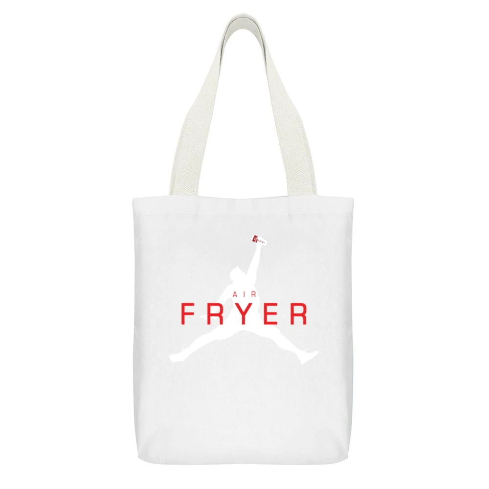Air Fryer Parody White Logo White Canvas Tote Shopping Bag With Interior Pocket