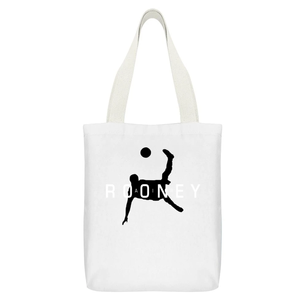 Air Wayne Rooney Funny Manchester United Soccer Sports White Canvas Tote Shopping Bag With Interior Pocket