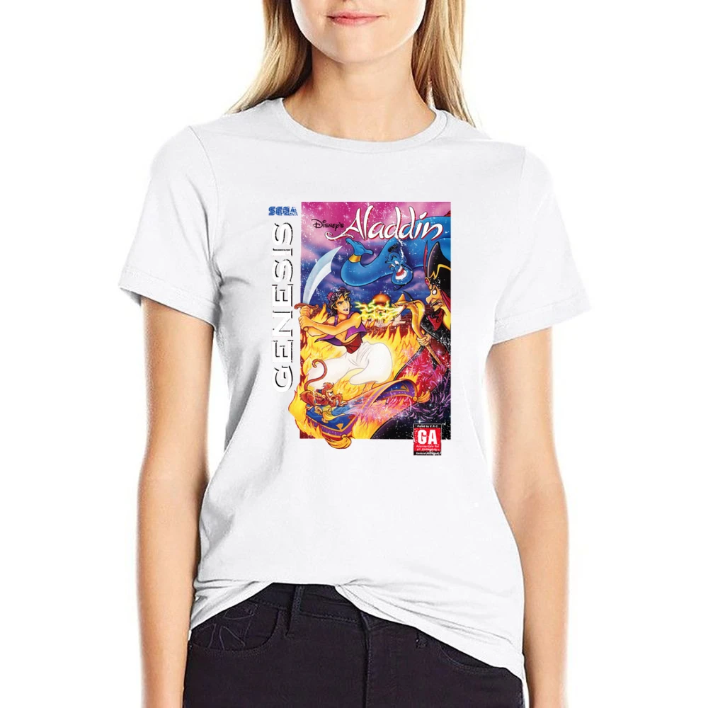 Aladdin Sega Genesis Old School Retro Video Game Fan Distressed T Shir US Size Women Ladies T-shirt