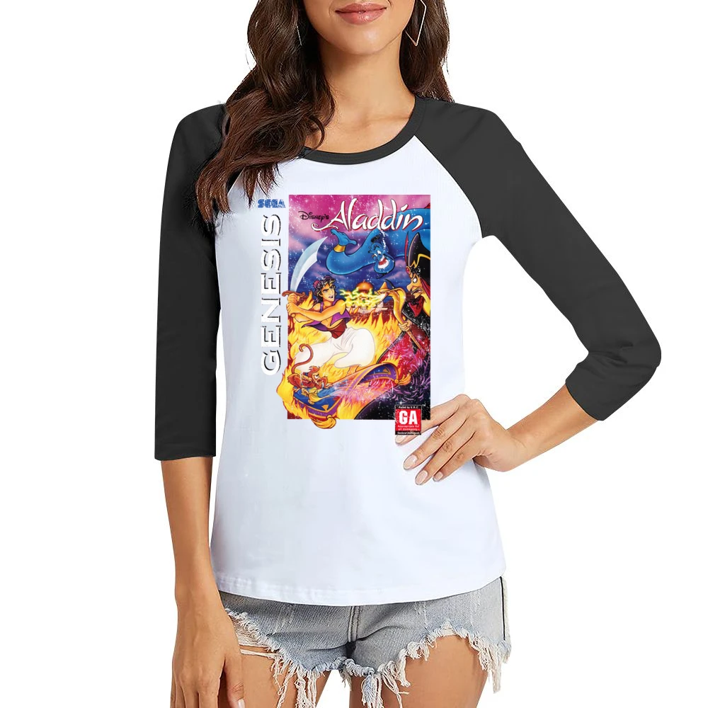 Aladdin Sega Genesis Old School Retro Video Game Fan Distressed T Shir Women Ladies 3-4 Sleeve T-Shirt