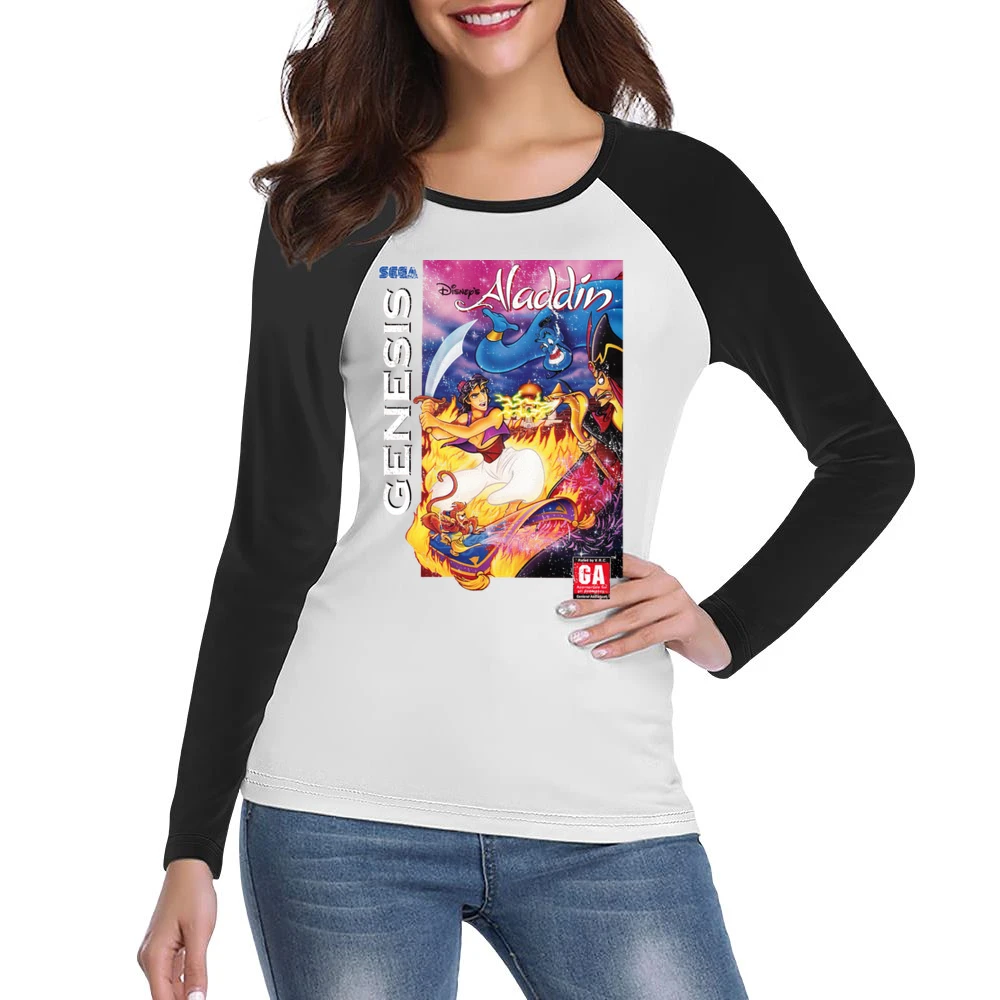 Aladdin Sega Genesis Old School Retro Video Game Fan Distressed T Shir Women Ladies Long Sleeve T-Shirt