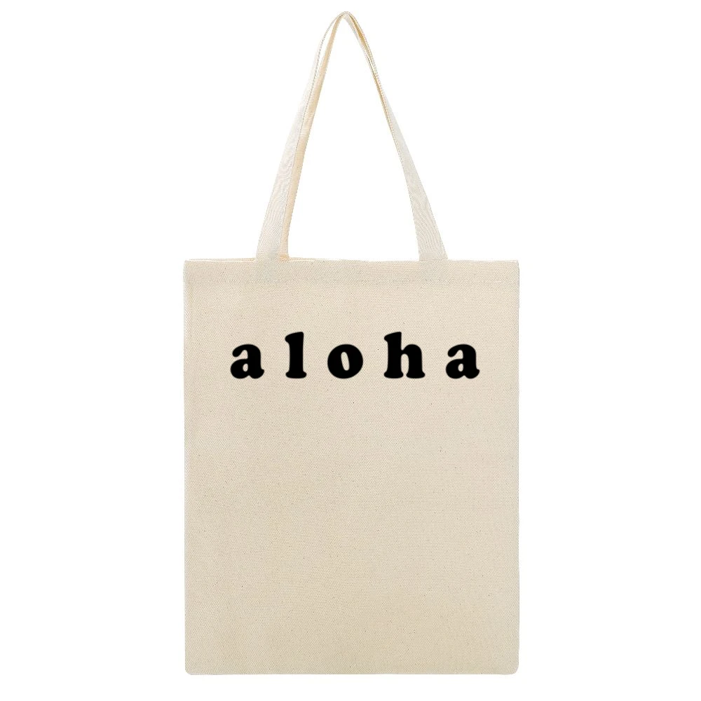 Aloha Hawaii Hello Goodbye Fun Graphic Beige Canvas Tote Shopping Bag