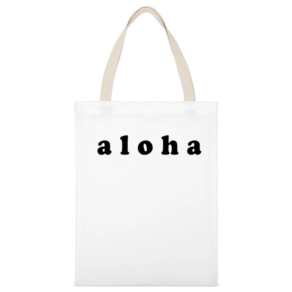Aloha Hawaii Hello Goodbye Fun Graphic White Canvas Tote Shopping Bag