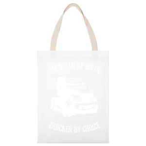 American By Birth Trucker By Choice White Canvas Tote Shopping Bag