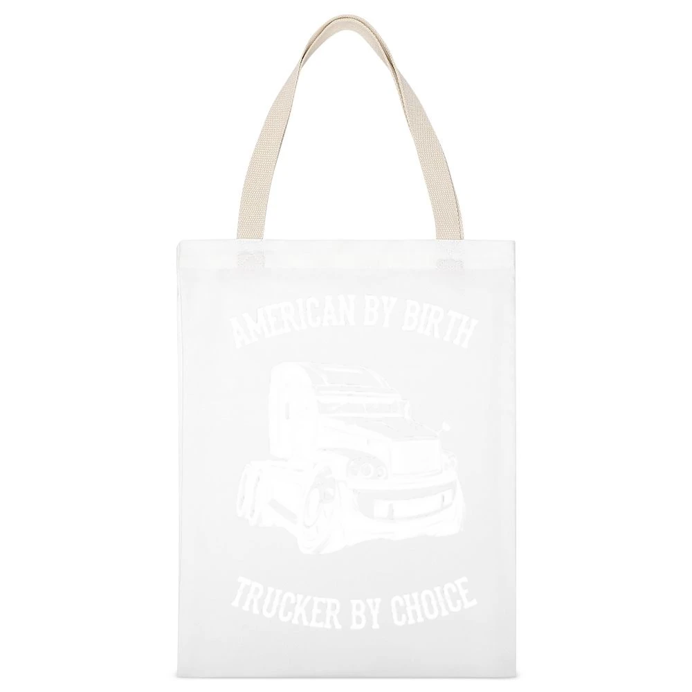 American By Birth Trucker By Choice White Canvas Tote Shopping Bag