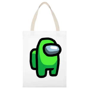Among Us Lime Green Character Fun Video Game Fan White Canvas Tote Shopping Bag