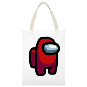 Among Us Red Character Fun Video Game Fan White Canvas Tote Shopping Bag