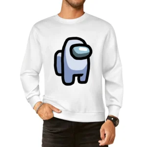 Among Us White Character Fun Video Game Fan European Size Pullover Sweater
