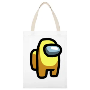 Among Us Yellow Character Fun Video Game Fan White Canvas Tote Shopping Bag