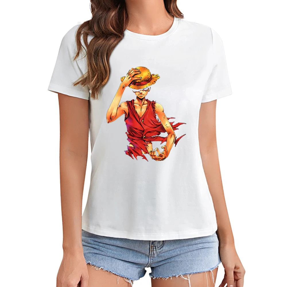 Angry serious Monkey D Luffy straw hat One Piece Pirate king Asian Size Women Ladies T-shirt