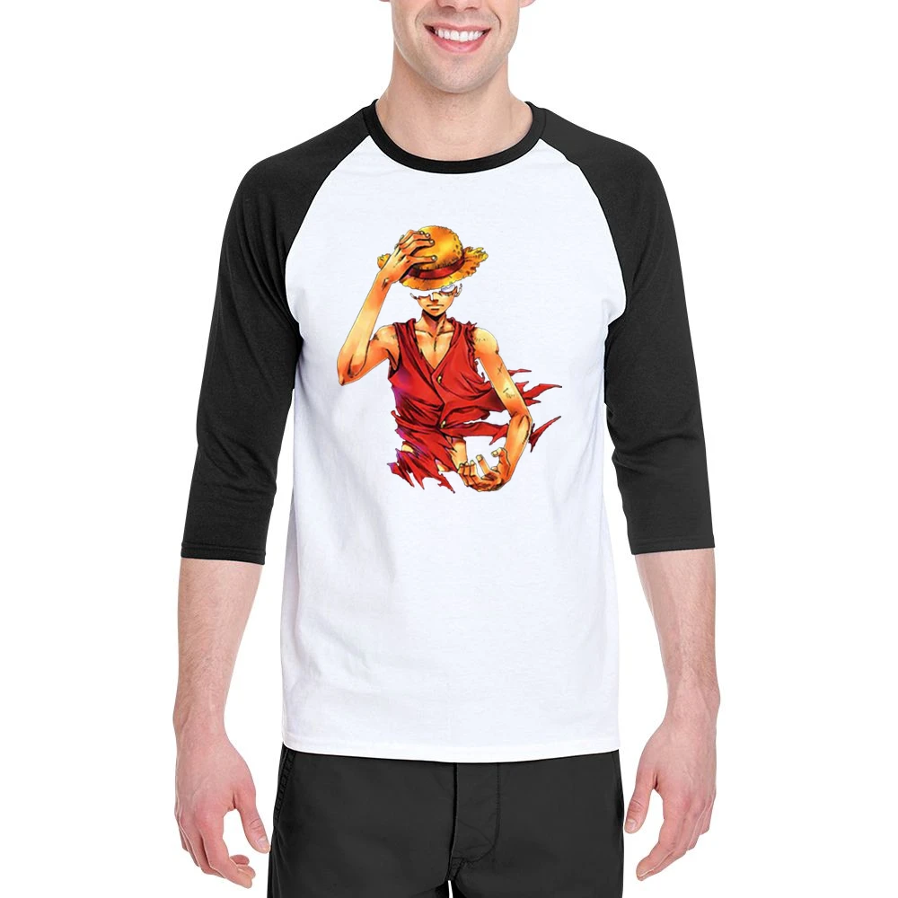 Angry serious Monkey D Luffy straw hat One Piece Pirate king Men 3/4 Sleeve T-Shirt