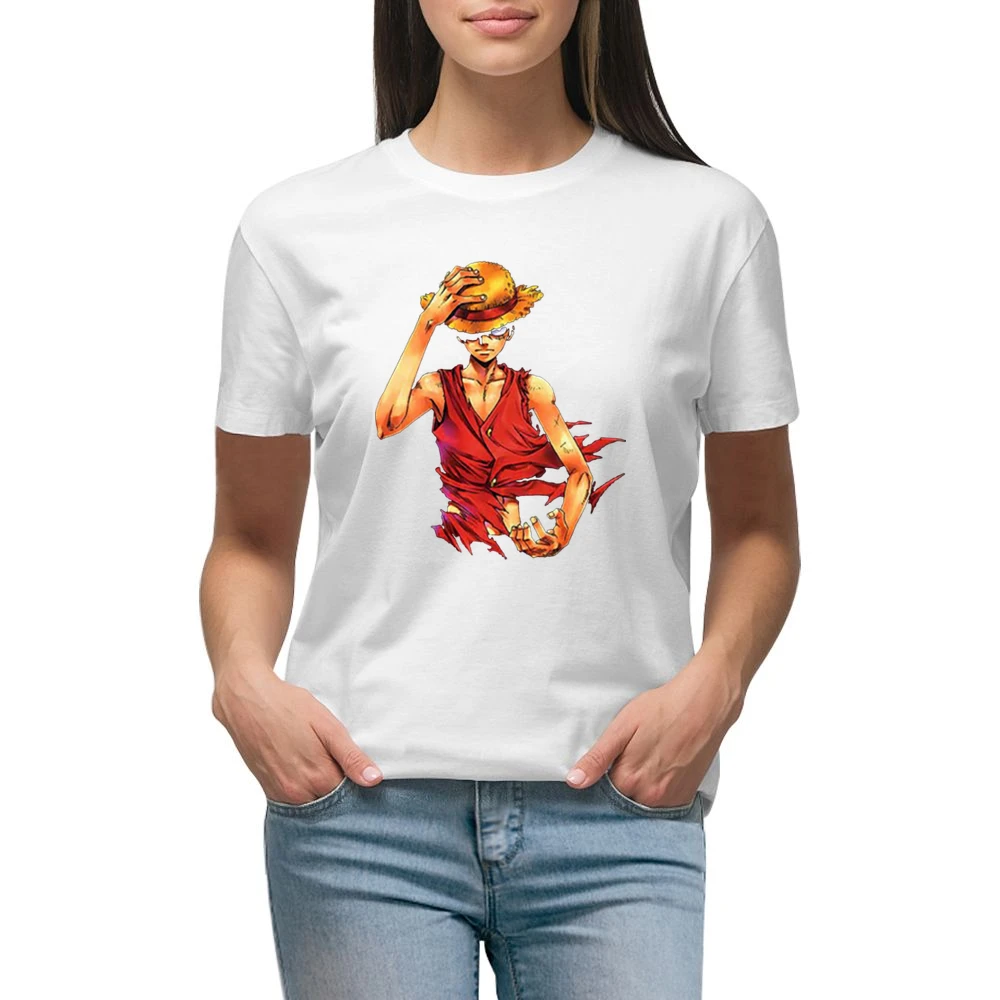 Angry serious Monkey D Luffy straw hat One Piece Pirate king Premium Women Ladies T-shirt