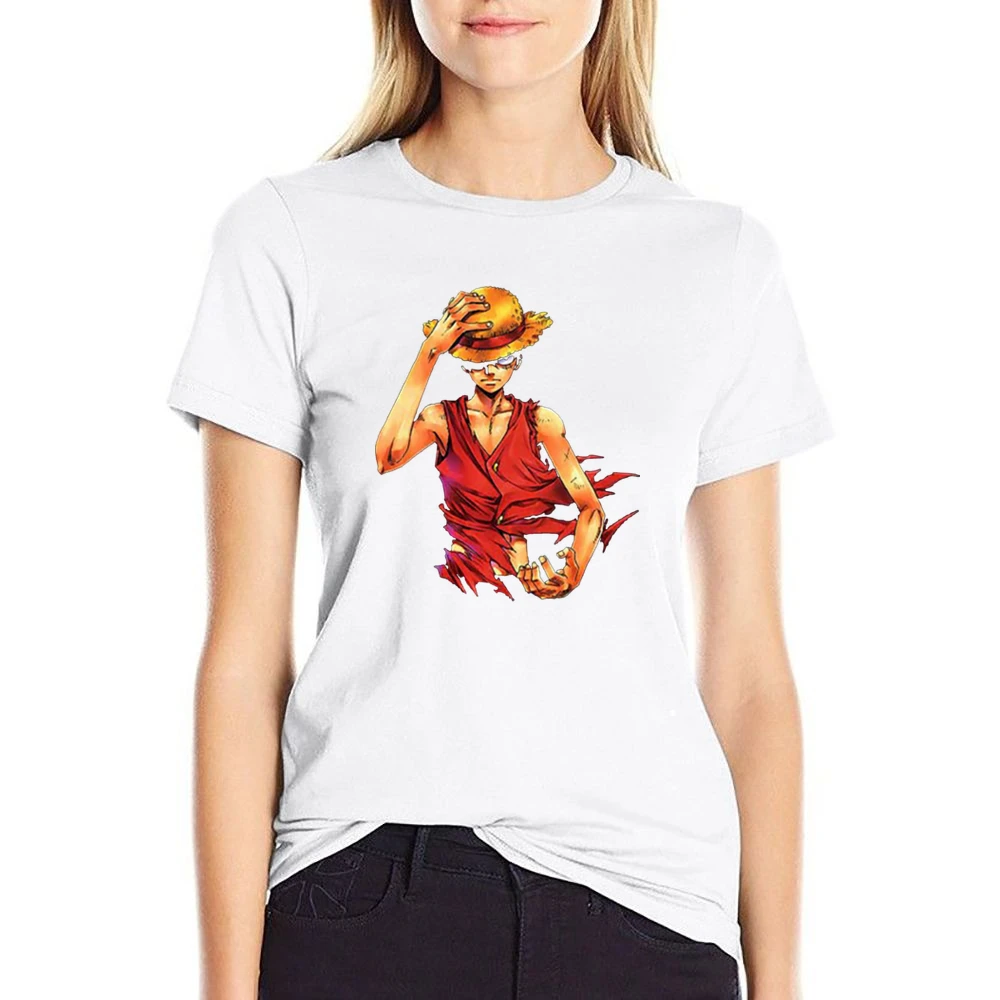 Angry serious Monkey D Luffy straw hat One Piece Pirate king US Size Women Ladies T-shirt