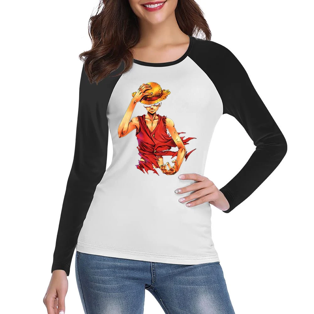 Angry serious Monkey D Luffy straw hat One Piece Pirate king Women Ladies Long Sleeve T-Shirt