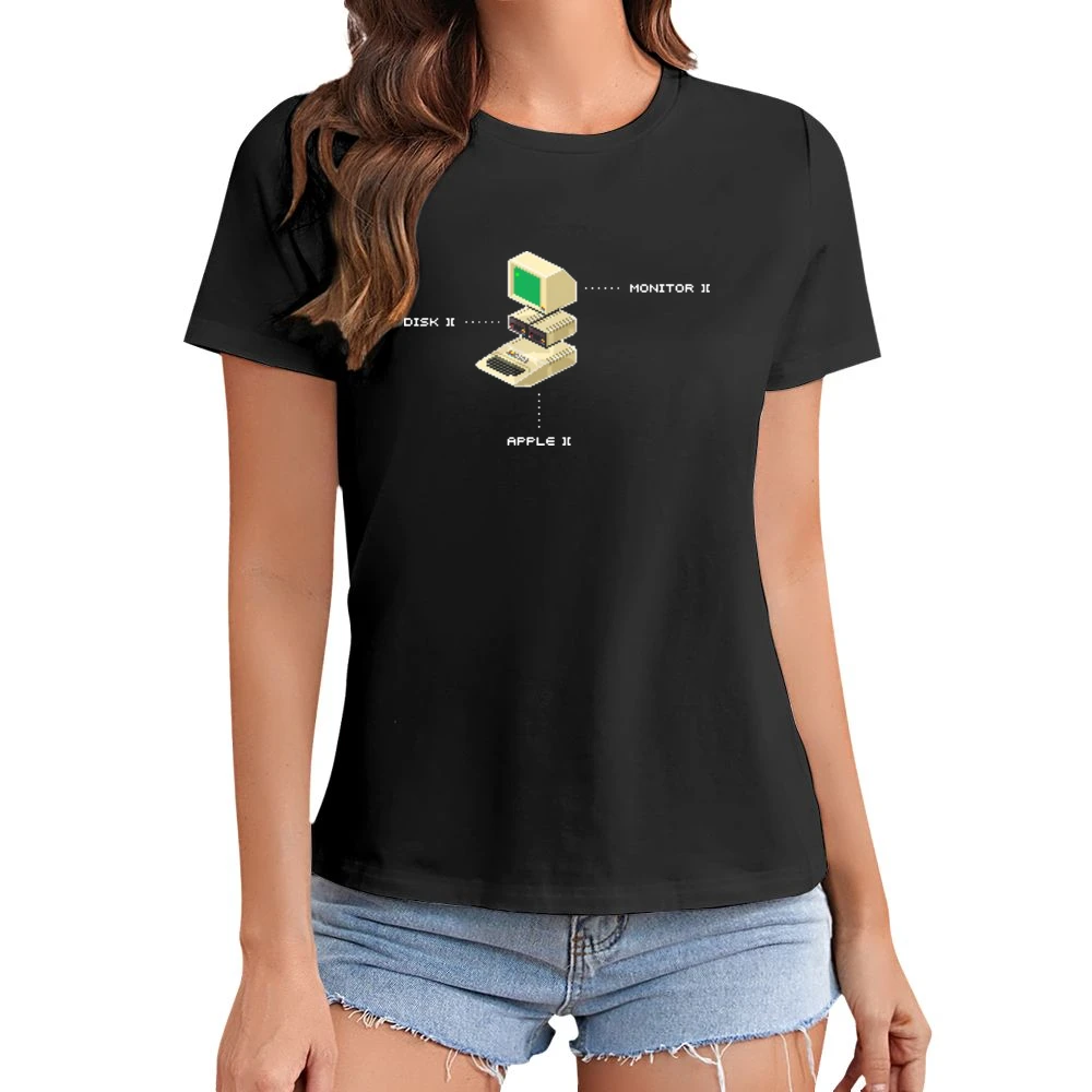 Apple 2 Computer Video Game Retro 80s Asian Size Women Ladies T-shirt