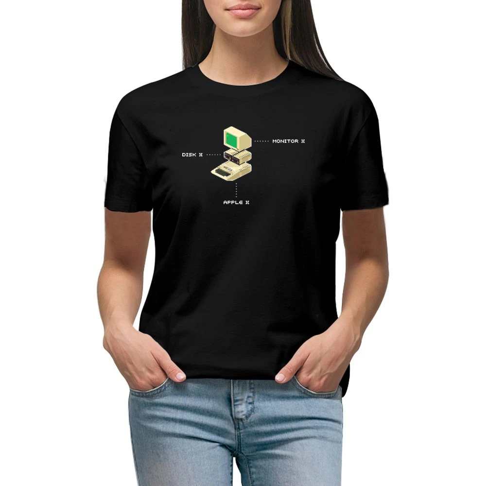 Apple 2 Computer Video Game Retro 80s Premium Women Ladies T-shirt