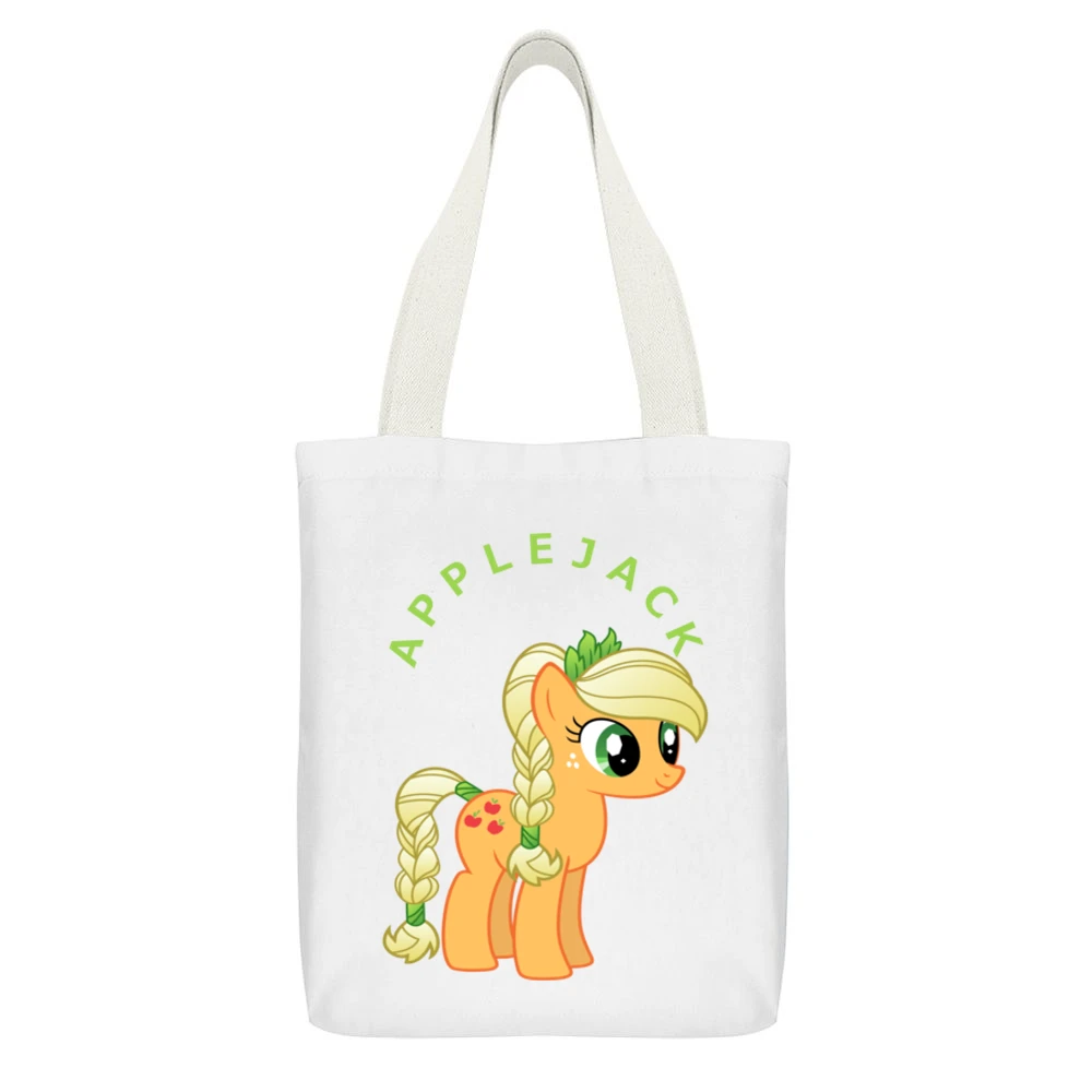Applejack My Little Pony White Canvas Tote Shopping Bag With Interior Pocket