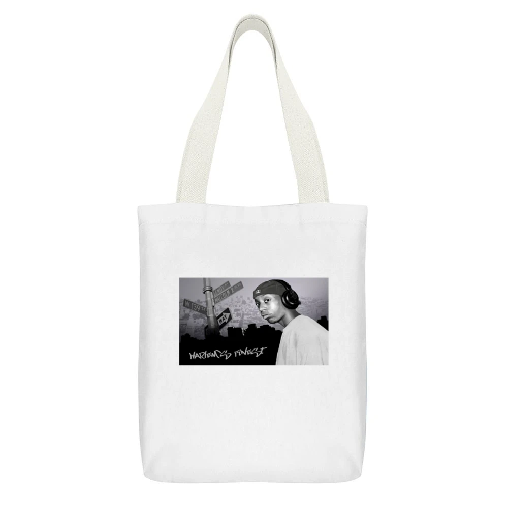 BIG L Tshirt White Canvas Tote Shopping Bag With Interior Pocket