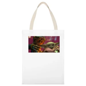 Baby Yoda And Babu Frik Star Wars Fan White Canvas Tote Shopping Bag