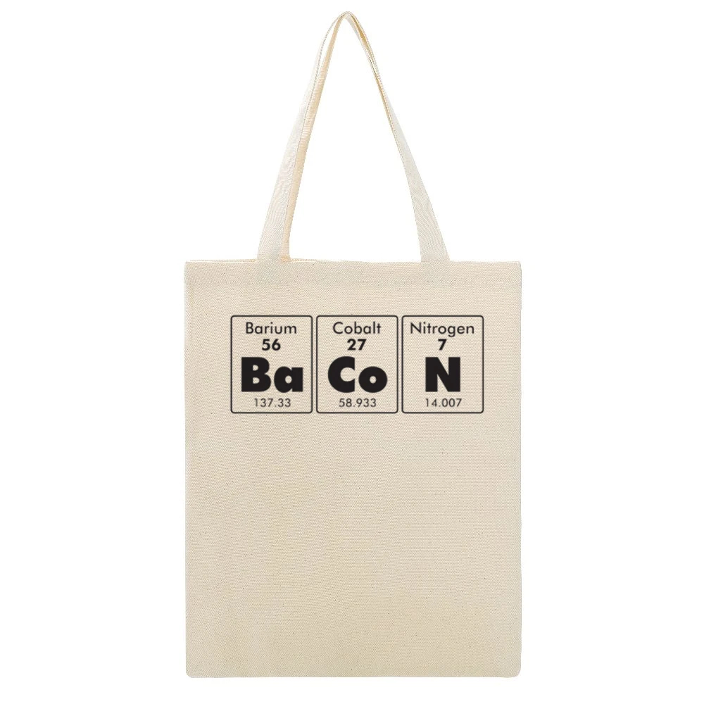 Bacon Elements Funny Periodic Table Geek Nerd Food Beige Canvas Tote Shopping Bag