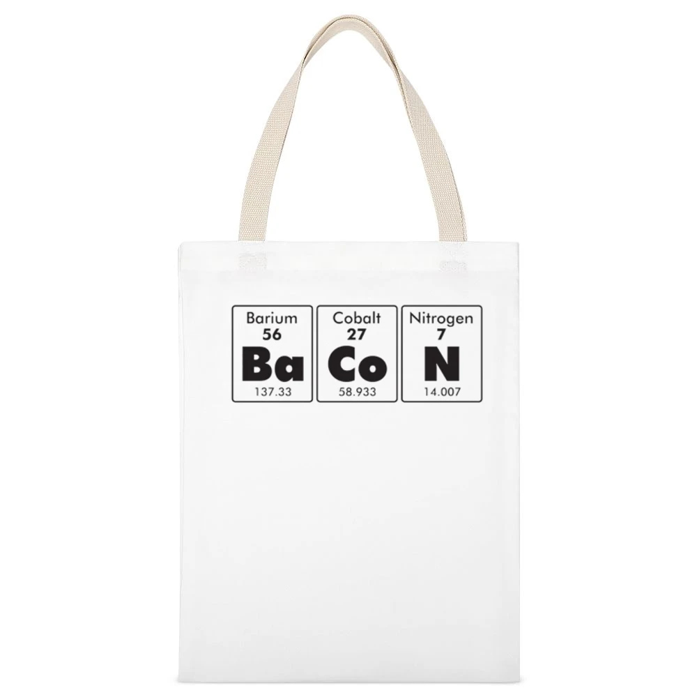 Bacon Elements Funny Periodic Table Geek Nerd Food White Canvas Tote Shopping Bag