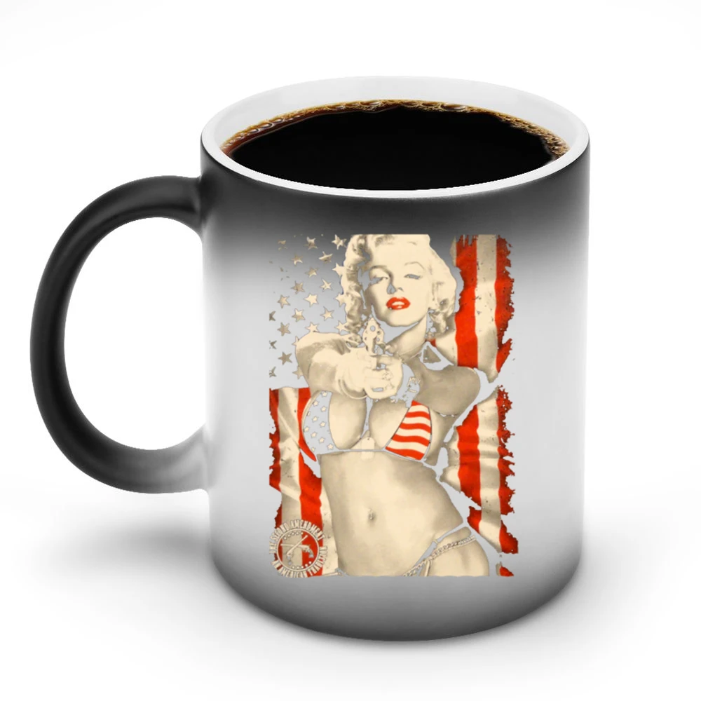 Badass Marilyn Monroe American Flag Bikini Gun Graphic Discoloration Mug