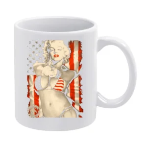 Badass Marilyn Monroe American Flag Bikini Gun Graphic White Mug