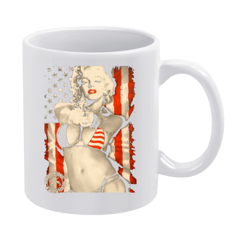 Badass Marilyn Monroe American Flag Bikini Gun Graphic White Mug