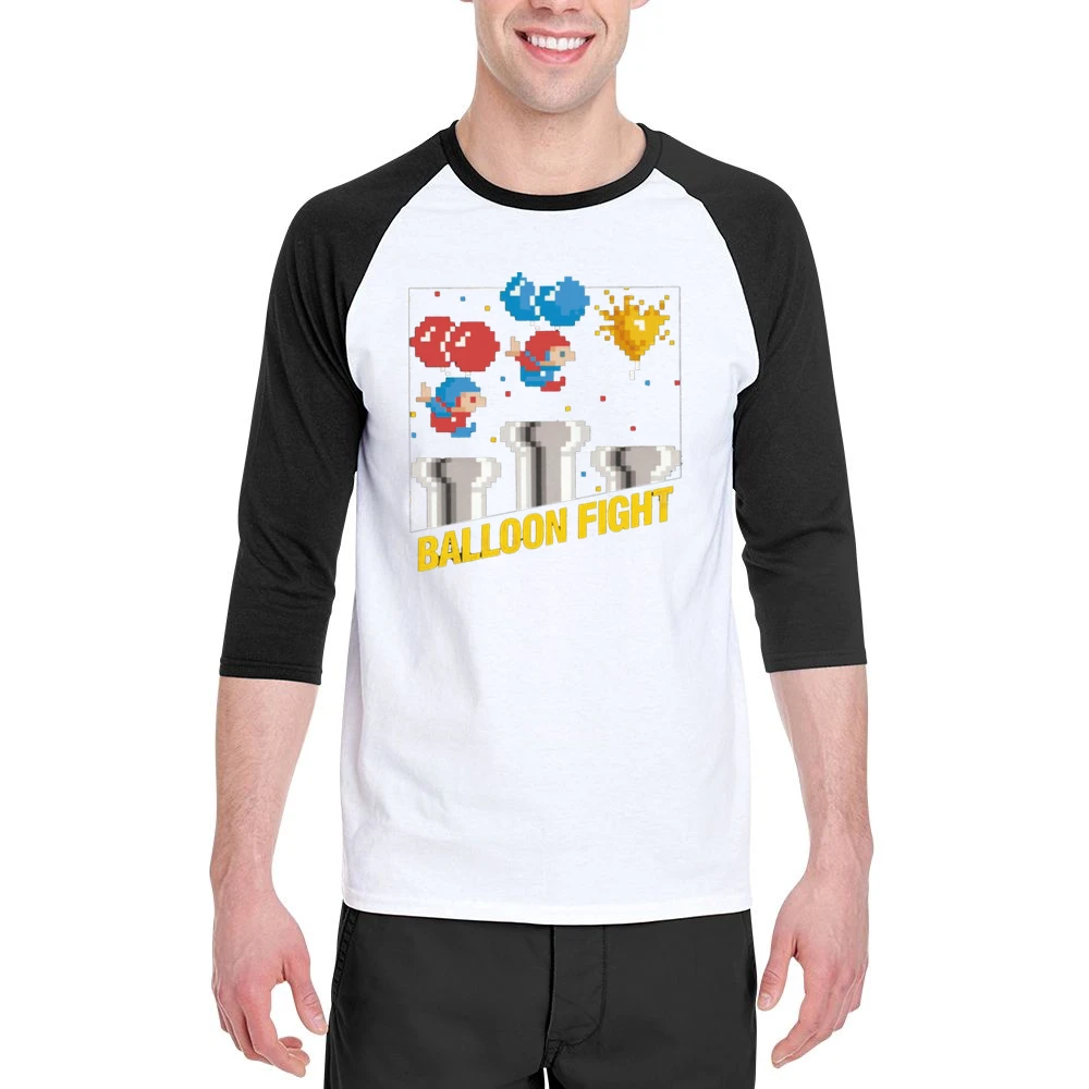 Balloon Fight Video Game Retro 80s Men 3/4 Sleeve T-Shirt