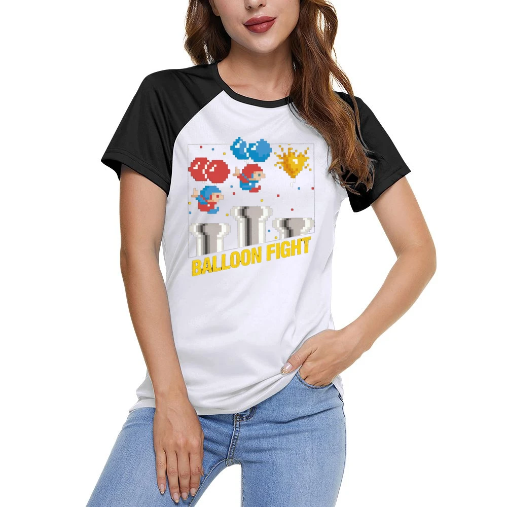 Balloon Fight Video Game Retro 80s Women Ladies Short Sleeve T-Shirt