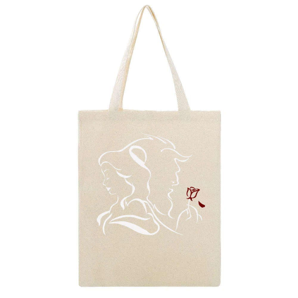 Beauty and the Beast Beige Canvas Tote Shopping Bag
