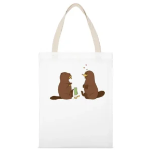 Beaver and platypus flirting funny wild animal White Canvas Tote Shopping Bag