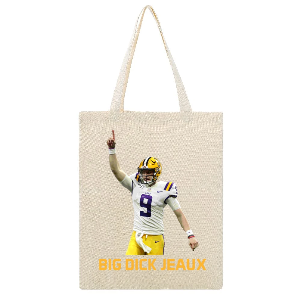 Big Dick Jeaux Joe Burrow Lsu Louisiana Football Sports Fan Beige Canvas Tote Shopping Bag