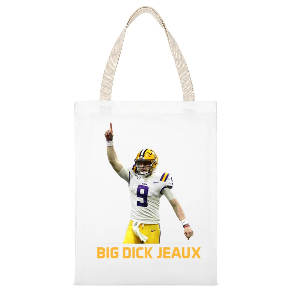 Big Dick Jeaux Joe Burrow Lsu Louisiana Football Sports Fan White Canvas Tote Shopping Bag