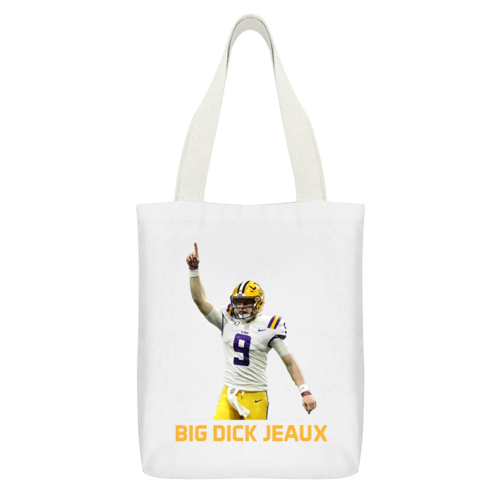 Big Dick Jeaux Joe Burrow Lsu Louisiana Football Sports Fan White Canvas Tote Shopping Bag With Interior Pocket