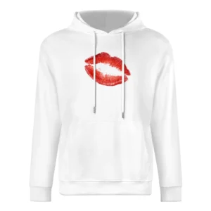 Big Red Kiss Mark Fun Cute Valentines Graphic Couples European Size Men Hoodie