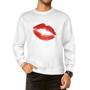 Big Red Kiss Mark Fun Cute Valentines Graphic Couples European Size Pullover Sweater