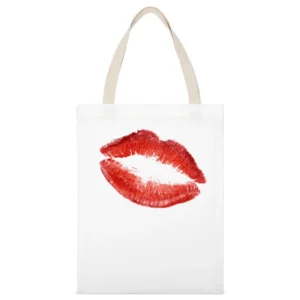 Big Red Kiss Mark Fun Cute Valentines Graphic Couples White Canvas Tote Shopping Bag