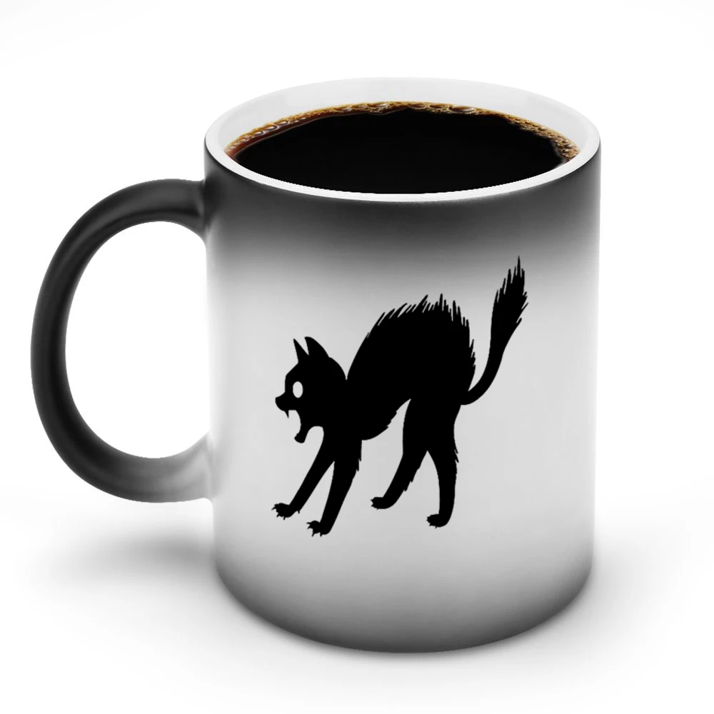 Black cat scared funny Discoloration Mug