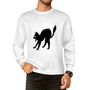 Black cat scared funny European Size Pullover Sweater