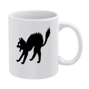 Black cat scared funny White Mug